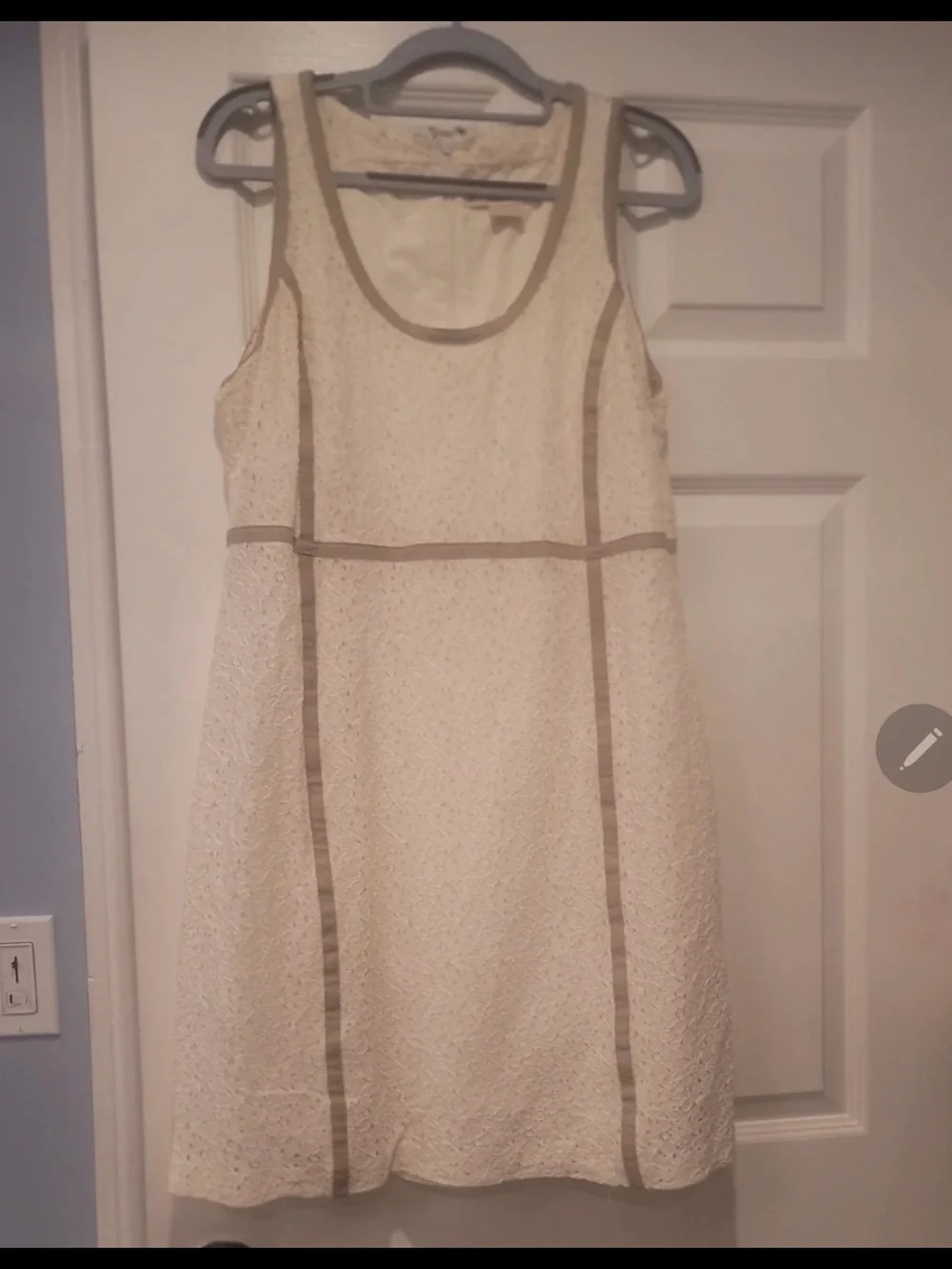 Michael Kors Cream Sleeveless Textured Shift Dress with Tan Trim